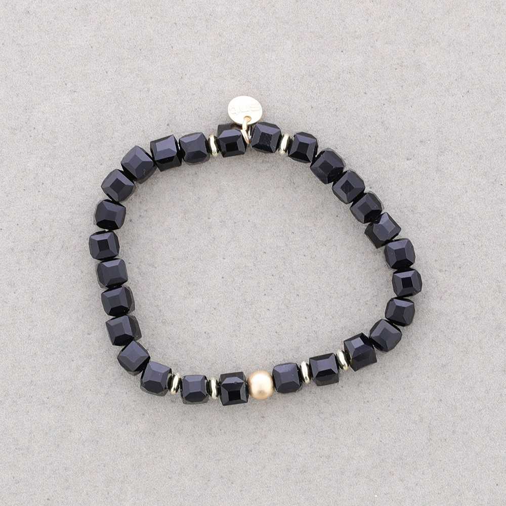 ELASTIC BRACELET WITH FACETED SQUARE CRYSTALS METAL BALL