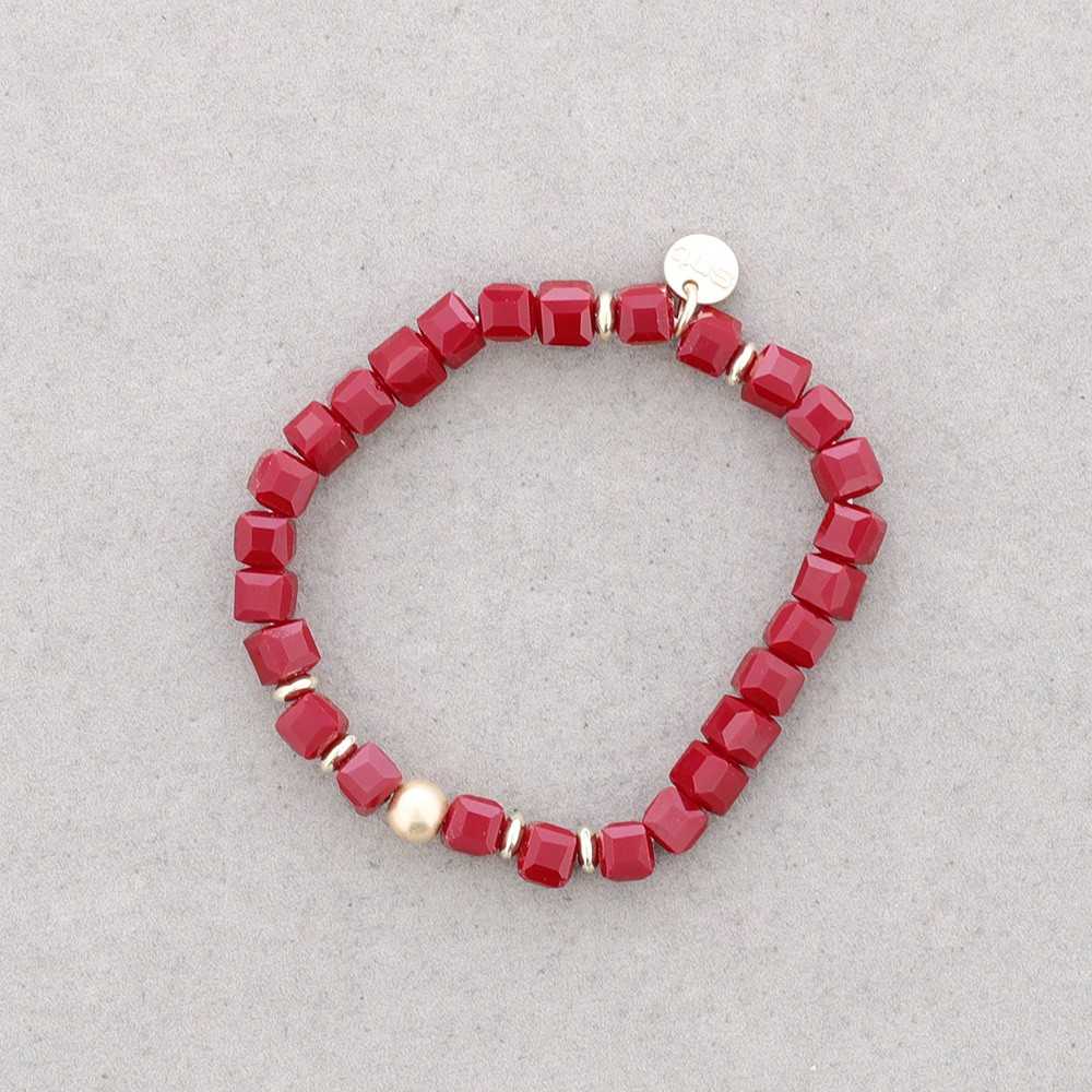 ELASTIC BRACELET WITH FACETED SQUARE CRYSTALS METAL BALL