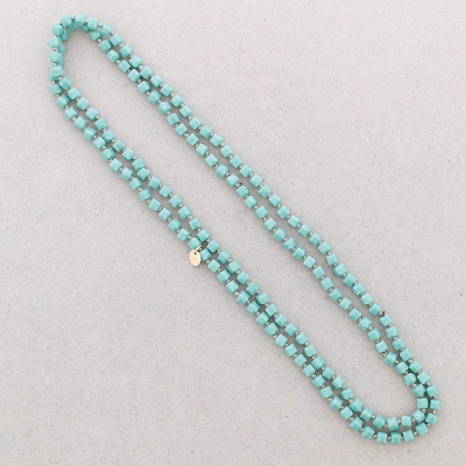 LONG NECKLACE KNOTS FACETED SQUARE BALLS CRYSTAL 1.2M*6MM