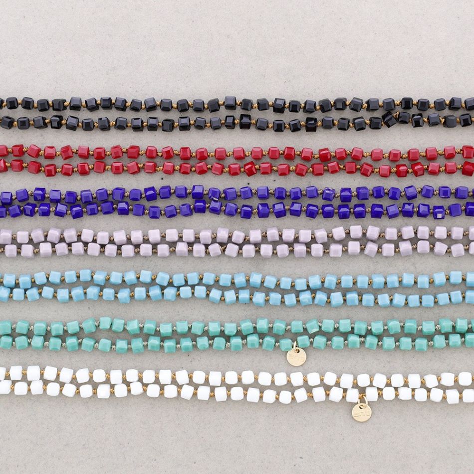 LONG NECKLACE KNOTS FACETED SQUARE BALLS CRYSTAL 1.2M*6MM