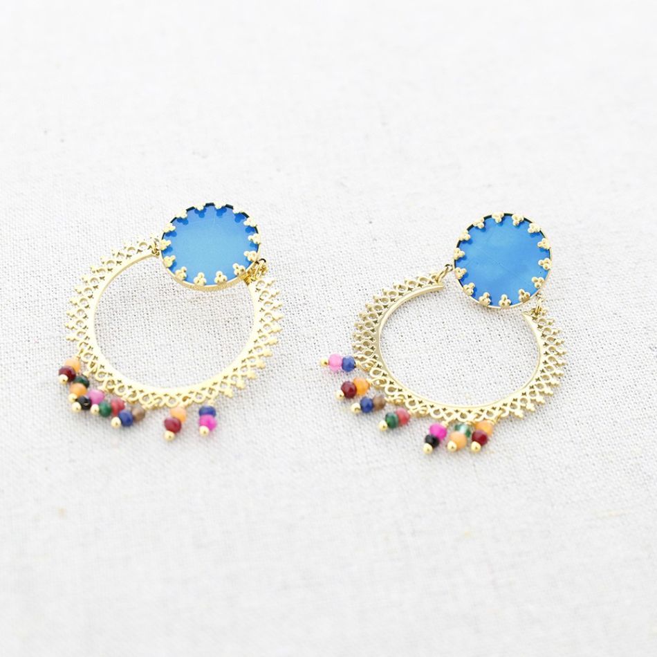STEEL MEDAL NACRE PENDANT EARRINGS