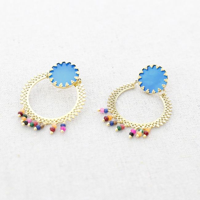 STEEL MEDAL NACRE PENDANT EARRINGS