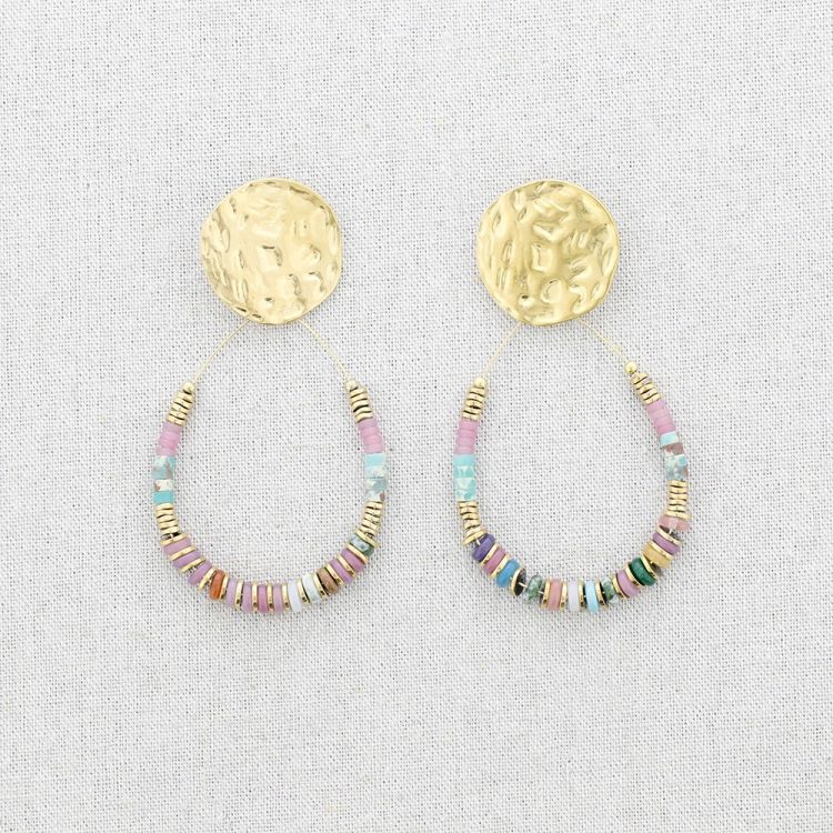 STEEL EARRINGS WITH STONE DROP MEDAL