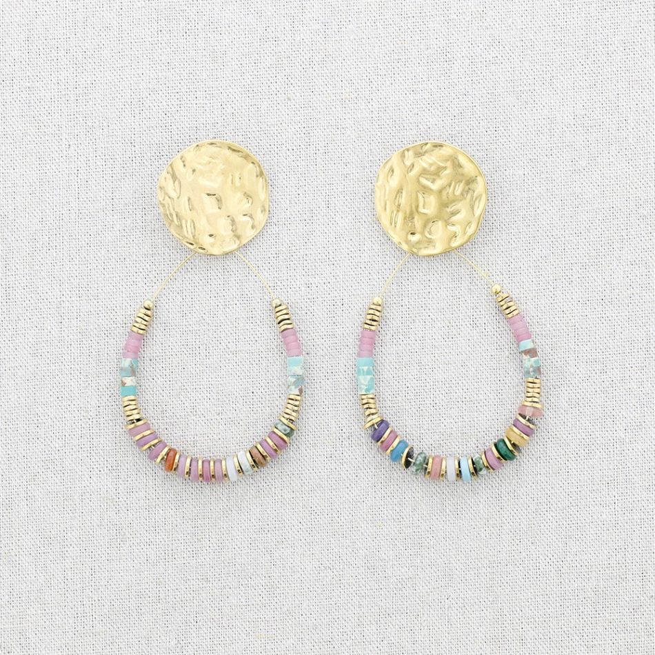 PENDIENTES ACERO MEDALLA GOTA PIEDRAS