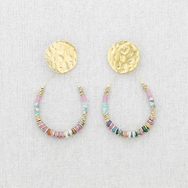 STEEL EARRINGS WITH STONE DROP MEDAL