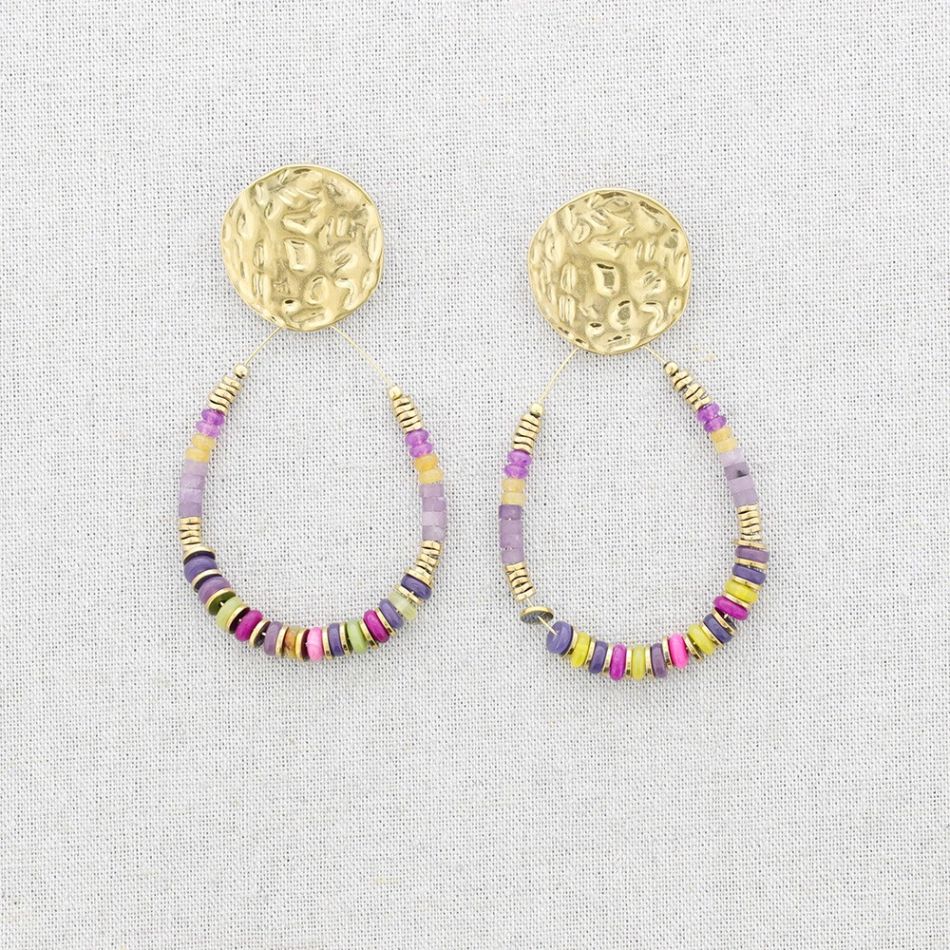 PENDIENTES ACERO MEDALLA GOTA PIEDRAS