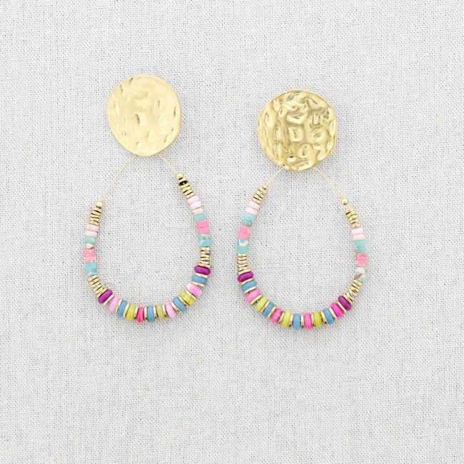 STEEL EARRINGS WITH STONE DROP MEDAL