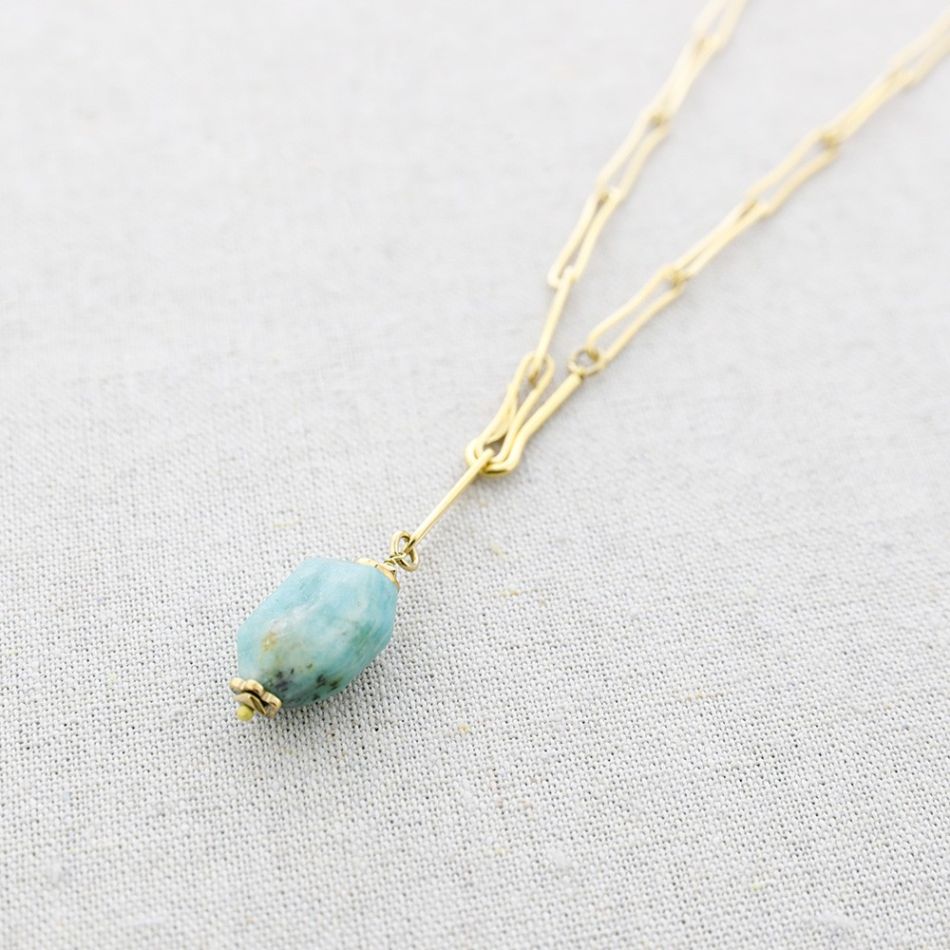 LONG STEEL ADJUSTABLE STONE PENDANT NECKLACE