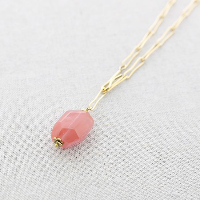 LONG STEEL ADJUSTABLE STONE PENDANT NECKLACE