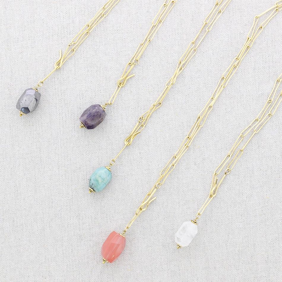 COLLAR LARGO ACERO AJUSTABLE COLGANTE PIEDRA