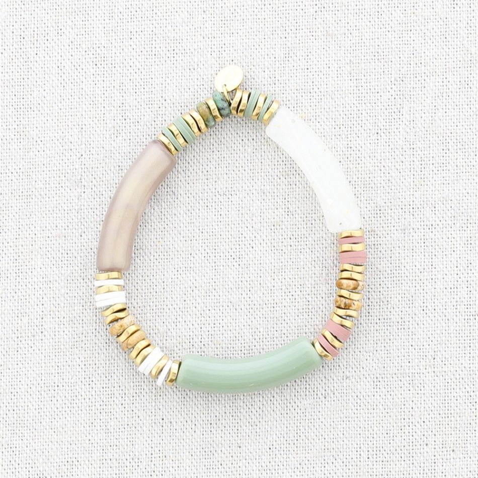 STEEL ELASTIC BRACELET WITH RESIN BEADS