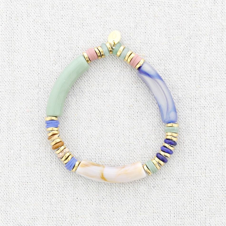 STEEL ELASTIC BRACELET WITH RESIN BEADS