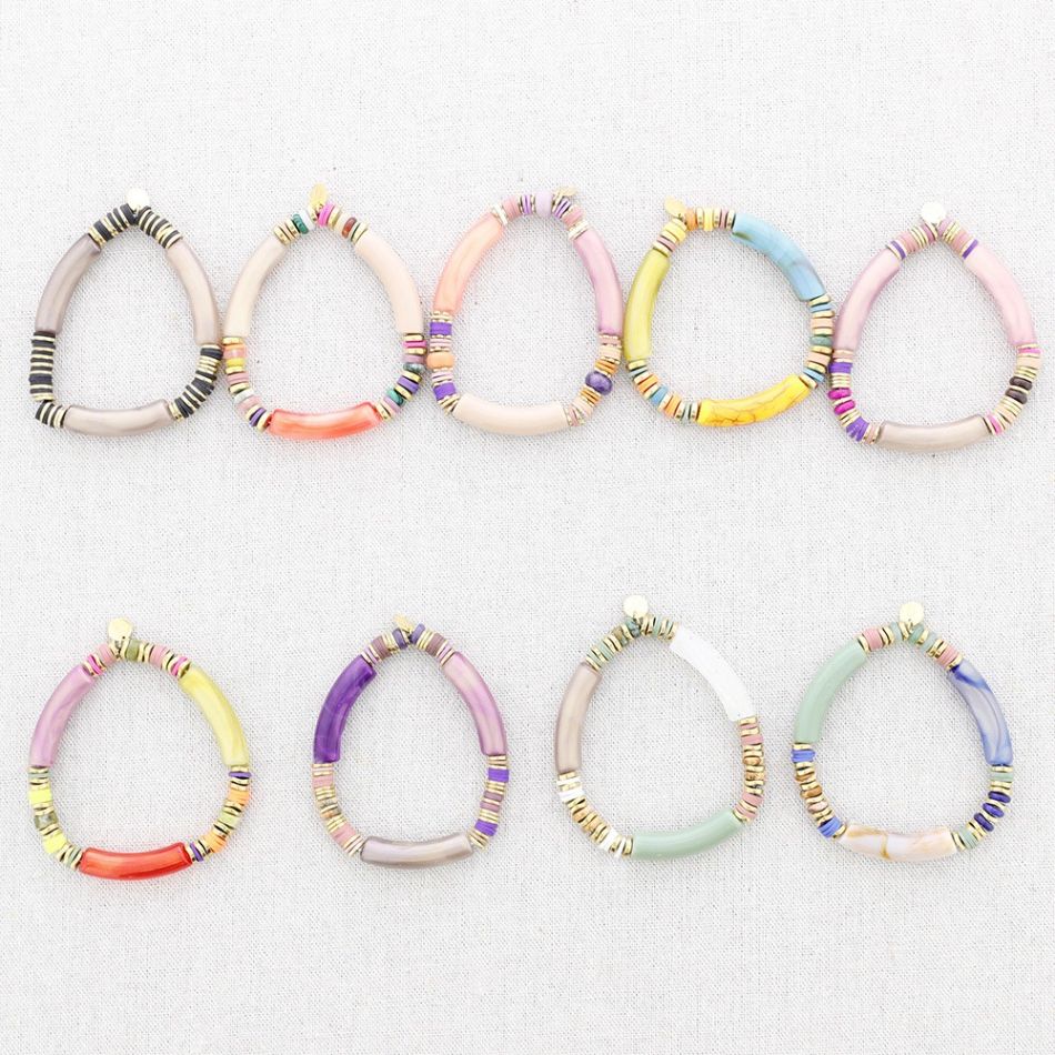 PULSERA ELÁSTICA ACERO CUENTAS RESINA