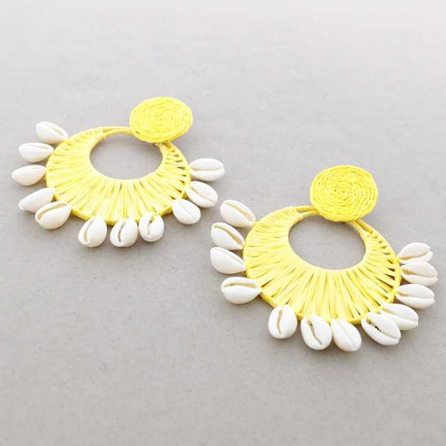 RAFFIA SHELL FAN EARRINGS