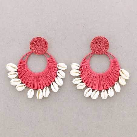 RAFFIA SHELL FAN EARRINGS