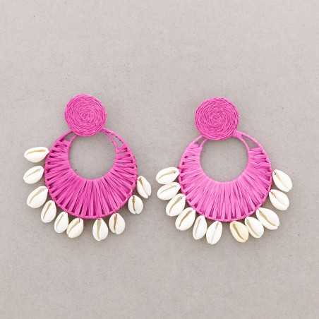 RAFFIA SHELL FAN EARRINGS