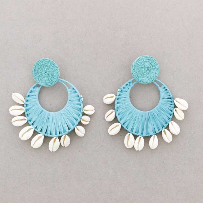 RAFFIA SHELL FAN EARRINGS