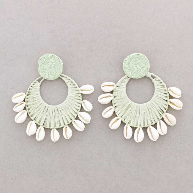 RAFFIA SHELL FAN EARRINGS