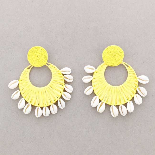 RAFFIA SHELL FAN EARRINGS