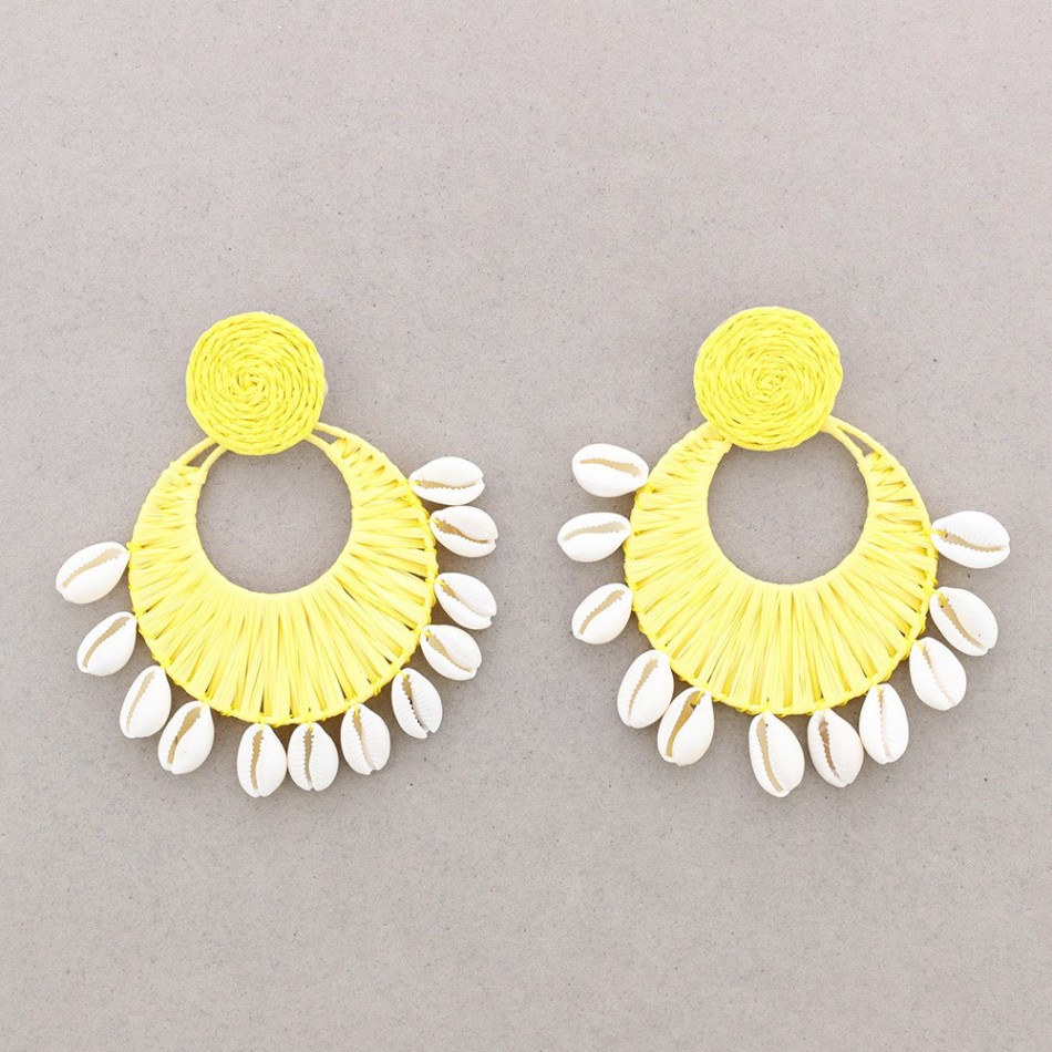 PENDIENTES ABANICO RAFIA CONCHITAS