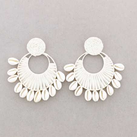 RAFFIA SHELL FAN EARRINGS