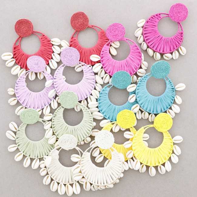 RAFFIA SHELL FAN EARRINGS