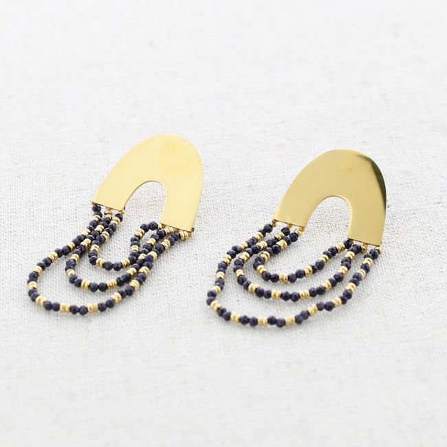 STEEL PENDANT EARRINGS STRIPS WITH FACETED CRYSTALS