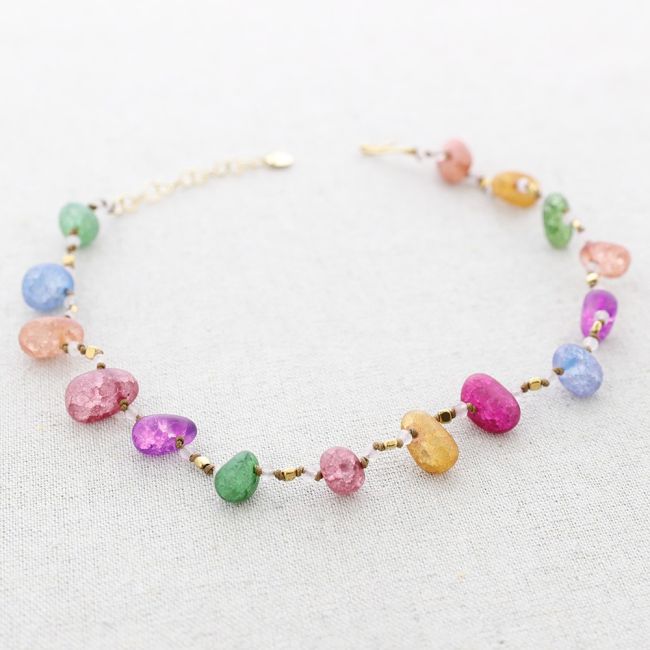 STEEL NECKLACE WITH COLORED STONES