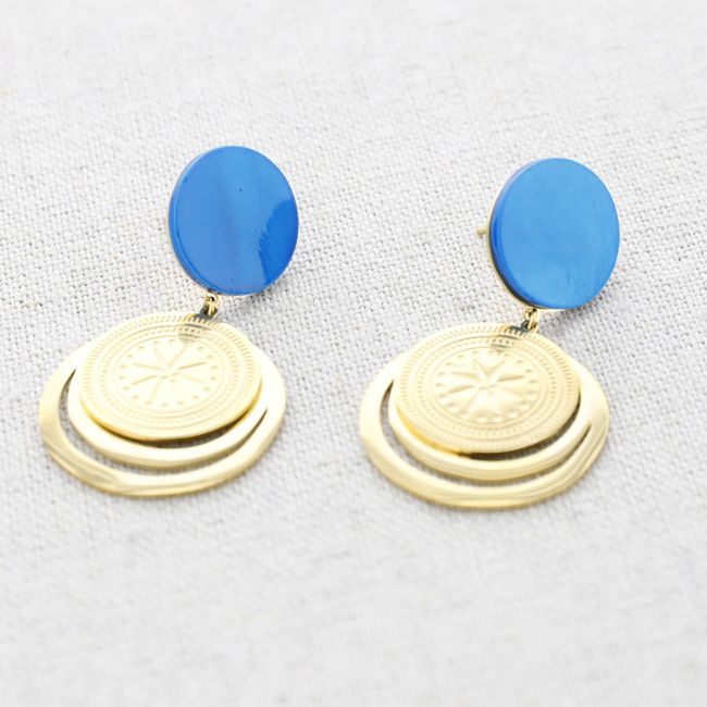 STEEL NACRE EARRINGS MEDAL CIRCLE PENDANTS
