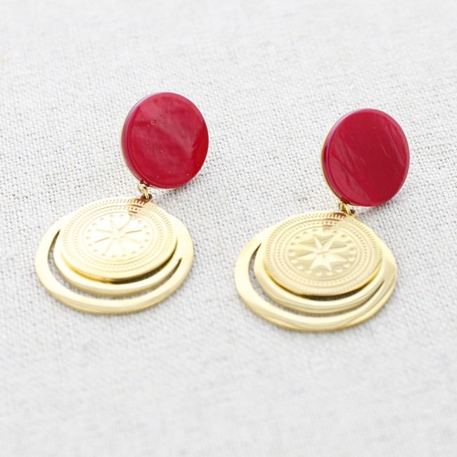 STEEL NACRE EARRINGS MEDAL CIRCLE PENDANTS