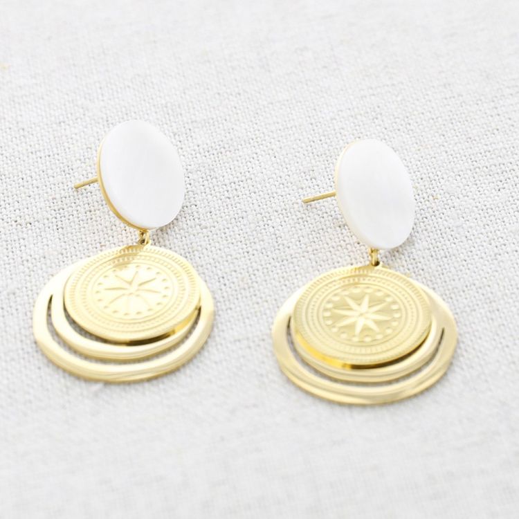 STEEL NACRE EARRINGS MEDAL CIRCLE PENDANTS 2