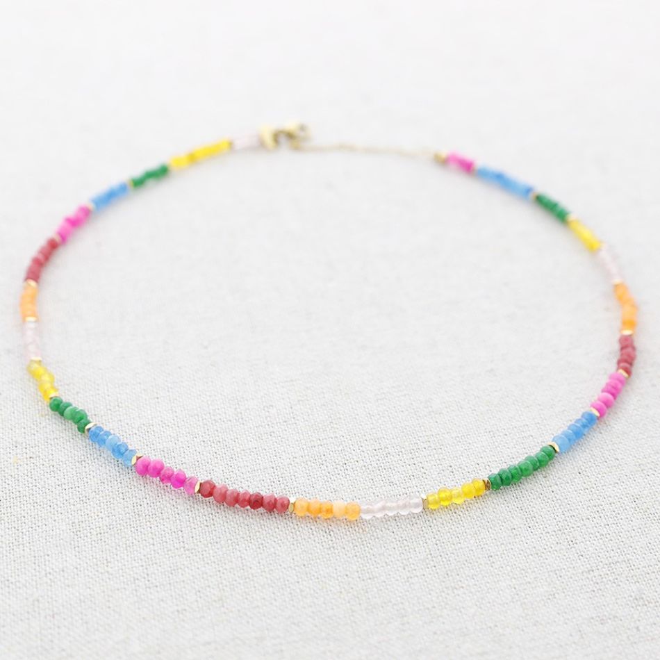 STEEL NECKLACE WITH COLORED FACETED STONES