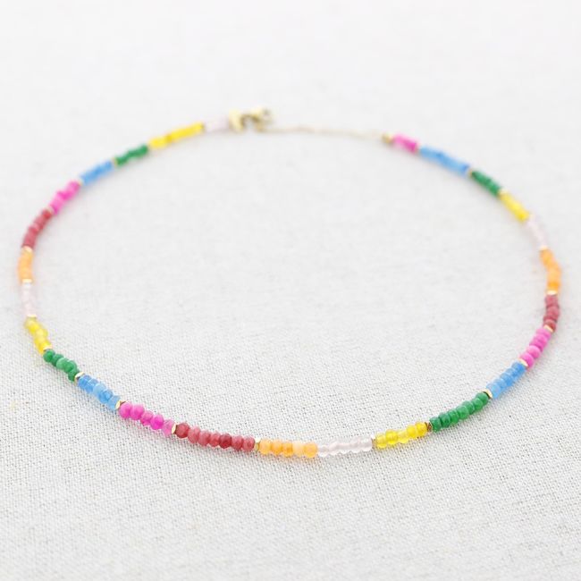 STEEL NECKLACE WITH COLORED FACETED STONES