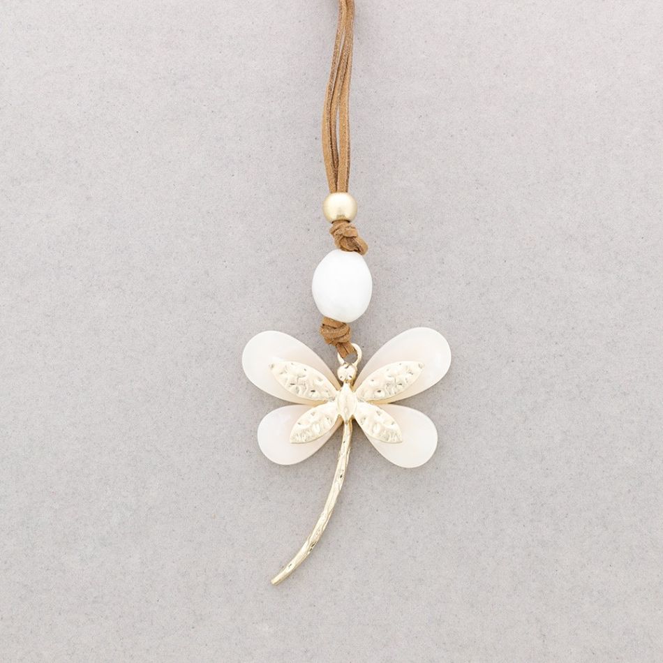 LONG NECKLACE DRAGONFLY PENDANT METAL RESIN