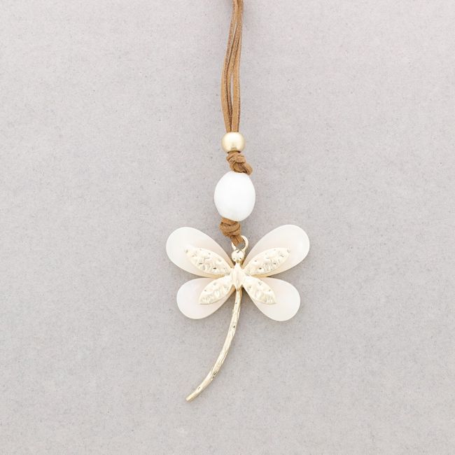 LONG NECKLACE DRAGONFLY PENDANT METAL RESIN