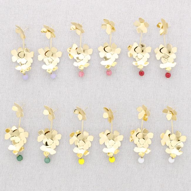 STEEL FLOWER STONE PENDANT EARRINGS