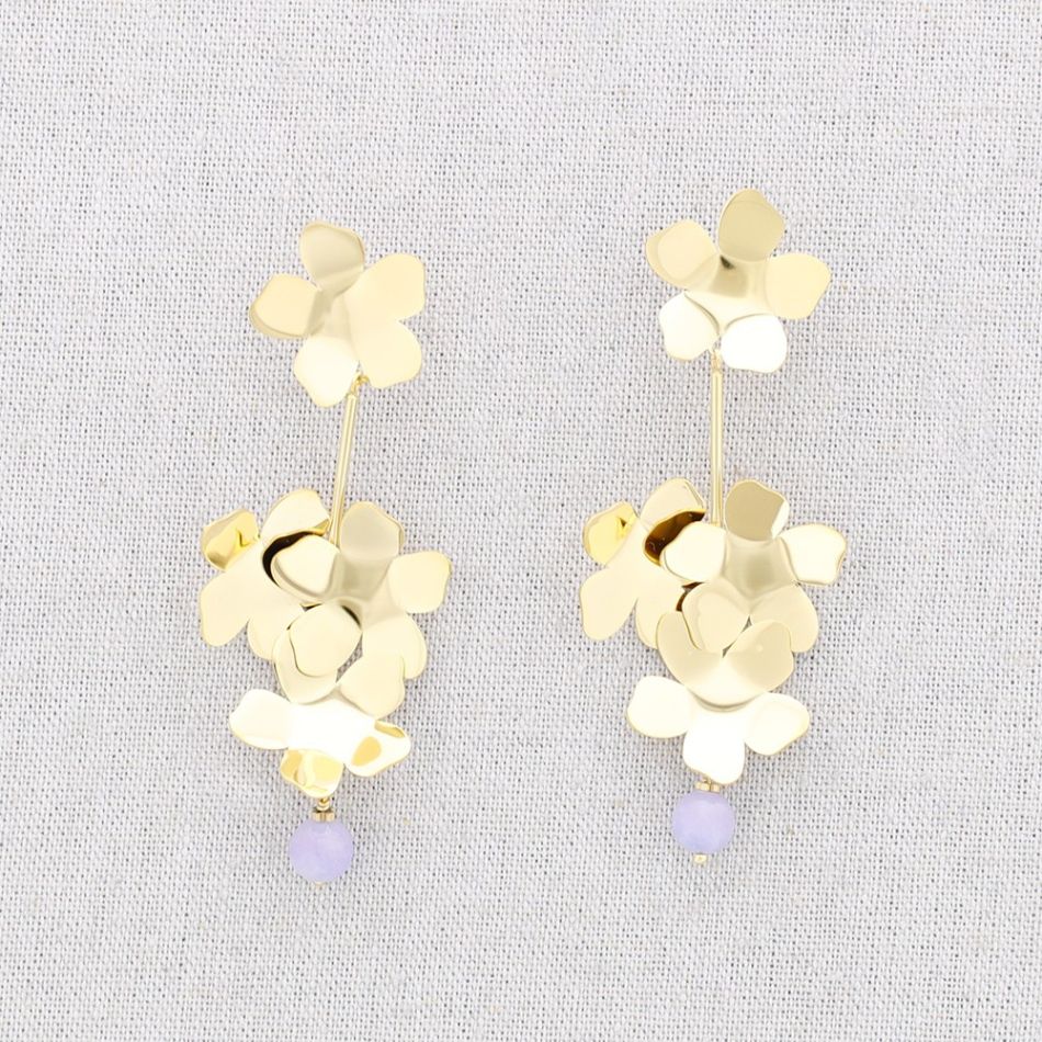 PENDIENTES ACERO FLORES COLGANTE PIEDRA
