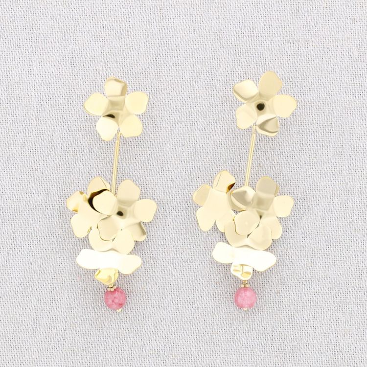 PENDIENTES ACERO FLORES COLGANTE PIEDRA