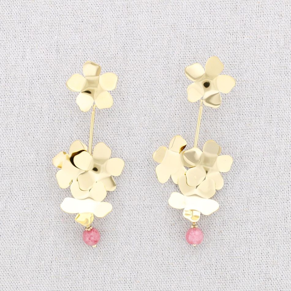 PENDIENTES ACERO FLORES COLGANTE PIEDRA