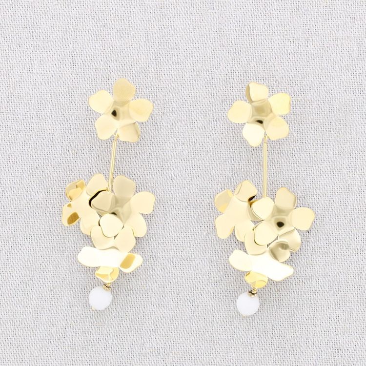 STEEL FLOWER STONE PENDANT EARRINGS 2