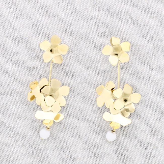 STEEL FLOWER STONE PENDANT EARRINGS