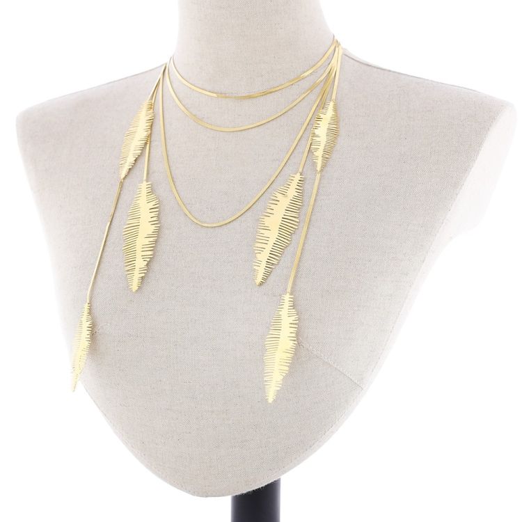 LONG STEEL LEAVES PENDANT NECKLACE 2