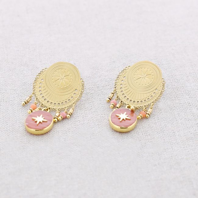 STEEL EARRINGS MEDAL STONE PENDANTS