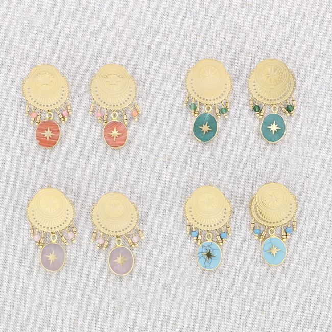 PENDIENTES ACERO MEDALLA COLGANTES PIEDRA