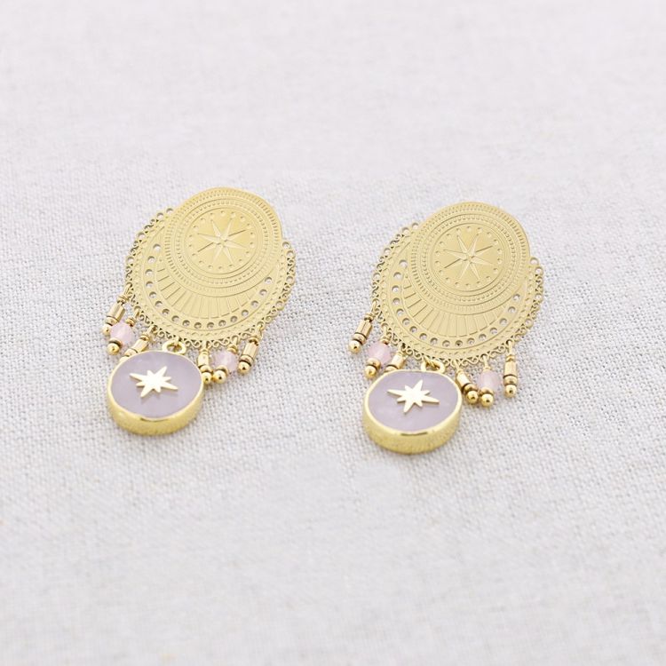 STEEL EARRINGS MEDAL STONE PENDANTS 2