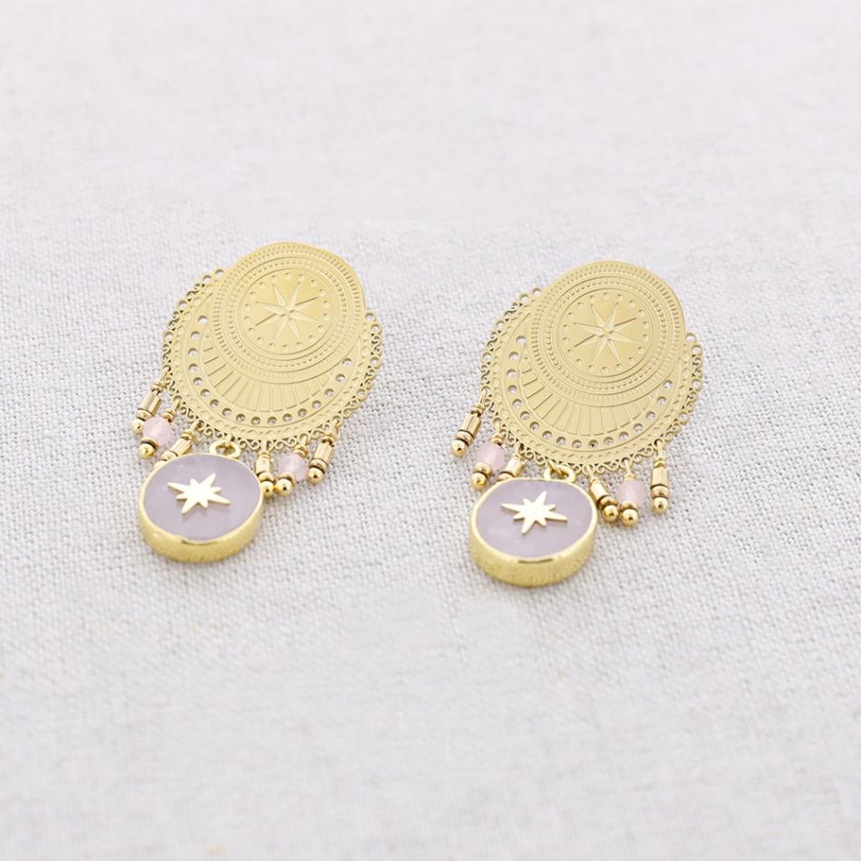PENDIENTES ACERO MEDALLA COLGANTES PIEDRA