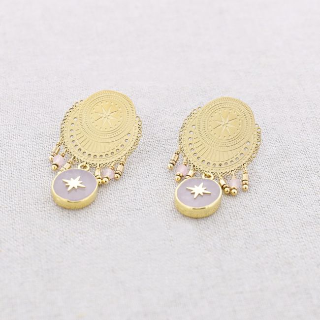 PENDIENTES ACERO MEDALLA COLGANTES PIEDRA