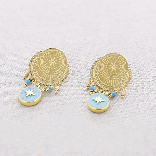 STEEL EARRINGS MEDAL STONE PENDANTS