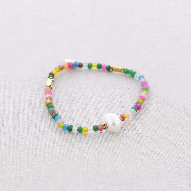 PULSERA ELÁSTICA ACERO PIEDRAS PERLA
