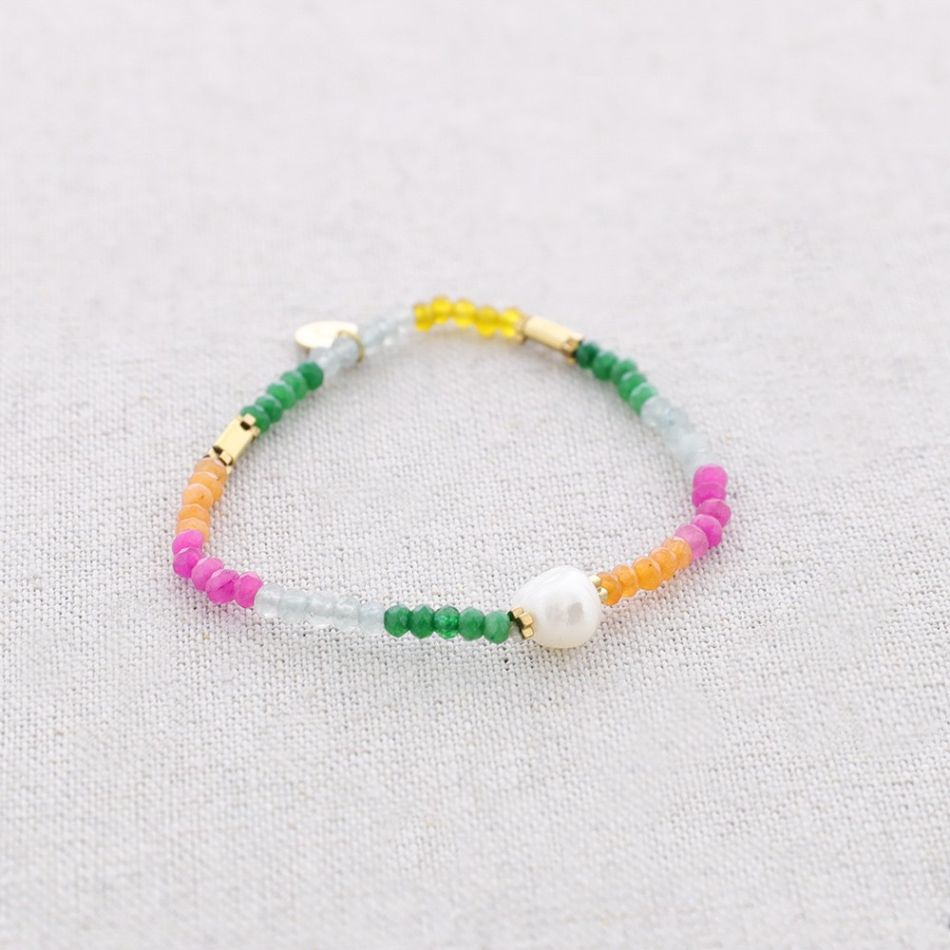 PULSERA ELÁSTICA ACERO PIEDRAS PERLA